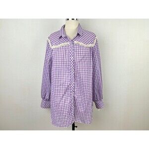 Vintage 70s Lane Bryant Lavender Gingham Shirt Blouse 40 Large Country Western